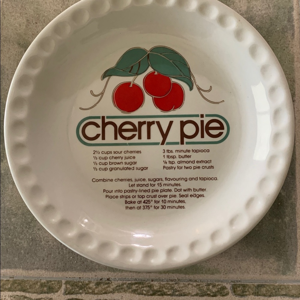 Cherry Pie Vintage Recipe Ceramic Pie Plate